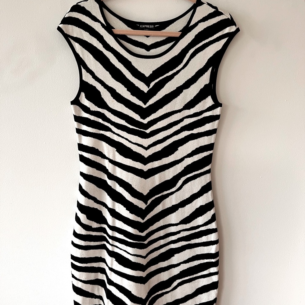 Express Black and White Zebra Cap Sleeve Sweater Dress